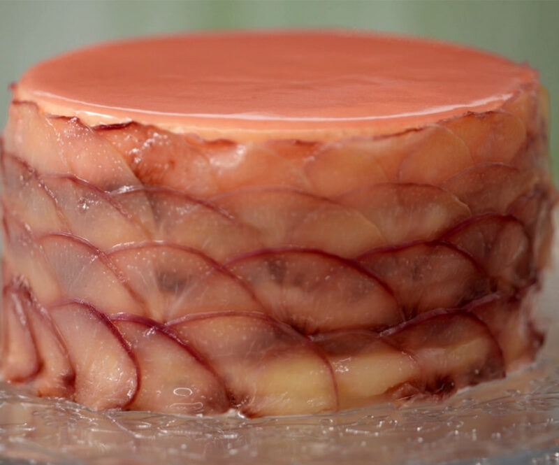 Spiegeltaart met rijstepap met perzik