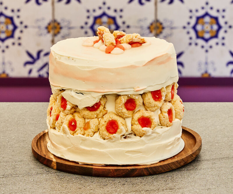 Fault line taart met camillevulling en grapefruitcurd